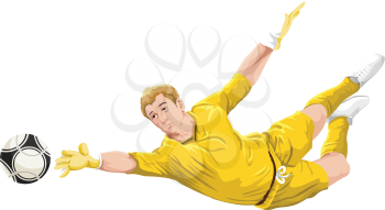 Vector illustration of goalkeeper trying to catch the ball.
