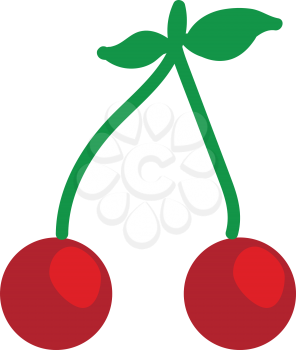Pair of red cherries with leaves illustration vector on white background