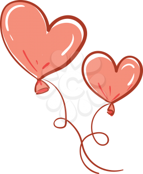 Two red heart shape balloons vector or color illustration
