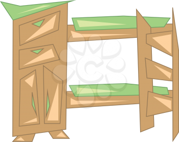 Wooden bunker bed vector or color illustration