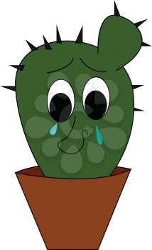 Sad cactus illustration vector on white background 
