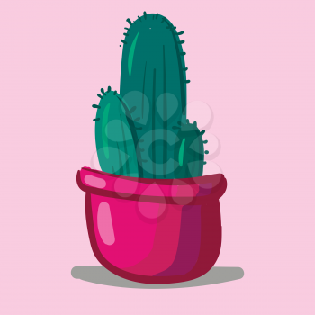 Pink interior cactus pot vector or color illustration