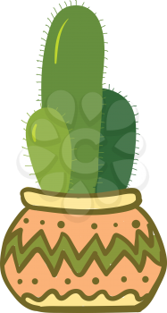 Three cacti in a decorated earthen pot vector or color illustration