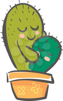 Hugging prickly cactus vector or color illustration