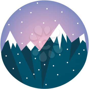 Blue snow-covered mountain vector or color illustration