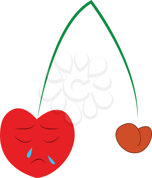 A sad red cherry fruit vector or color illustration