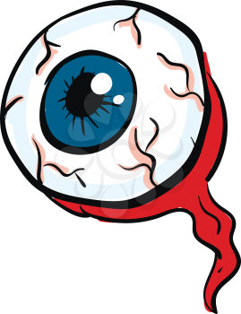 A single eyeball with blue pupils and visible nerves with a red optic nerve leaving the eye vector color drawing or illustration 