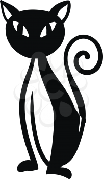 A silhouette of a lean cat in black on a white background The cat has its tail curved and only two visible feet vector color drawing or illustration 