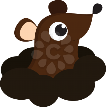 A dark brown mouse coming out of the dirt vector color drawing or illustration 