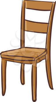 A brown wooden dining chair with four legs and a backrest vector color drawing or illustration 
