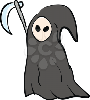 A grim reaper with black eyes dressed in black and holding a weapon the hand vector color drawing or illustration 