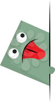 A square green monster with big eyes and a large red tongue vector color drawing or illustration 