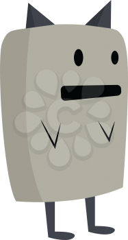 A square grey monster two horns and two legs standing upright vector color drawing or illustration 