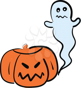 A picture of a ghost and a Jack O Lantern used during Halloween vector color drawing or illustration 