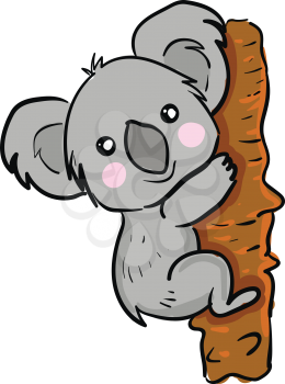 A cute little cartoon Koala climbing up the tree with a broad smile on its face vector color drawing or illustration 