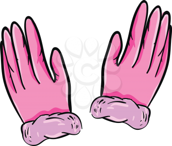 A pair of hands with brilliant pink-colored gloves looks so cute and lovely vector color drawing or illustration 