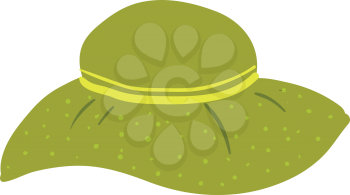 A green-colored cartoon hat of a woman inscribed with two layers of yellow-colored ribbon with green polka design vector color drawing or illustration 