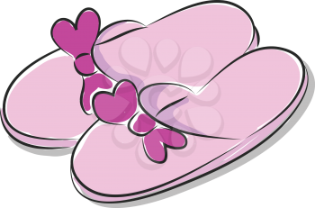 Pink ladies slippers with purple bow vector illustration on white background