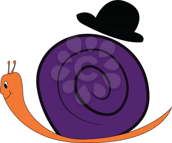 Cute cartoon of a purple snail with a black hat vector illustration on white background