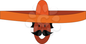 Vector illustration on white background ofa smiling mexican with a big orange sombrero