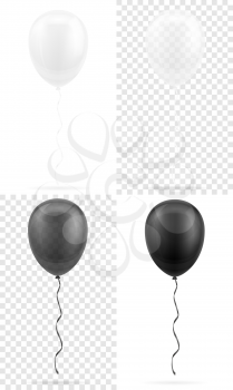 celebratory transparent black and white balloons pumped helium with ribbon stock vector illustration isolated on white background