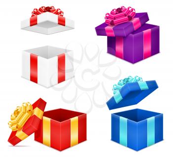 open gift box with bow and ribbon stock vector illustration isolated on white background