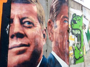 Urban street art with JFK John F Kennedy and Ronald Reagan