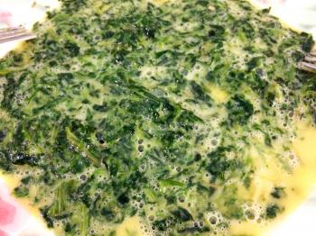 spinach quiche lorraine green yellow and mixed on plate