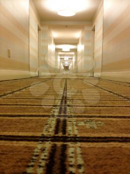 Strange scary spooky Hotel hallway long perspective corridor concept