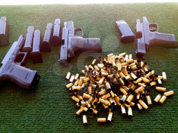 Firing range for shooting guns pistols firearms training outdoor ammunition and weapons ready