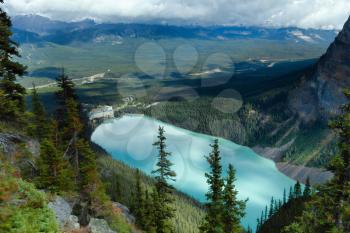 Lake Louise and Fairmont Chateau panoramic view from The Beehive, Banff National Park, Canada