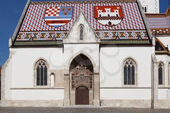 Zagreb, Croatia - 24 February 2019: St. Mark's Church close-up