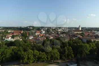 Vilnius cityscape in summer with historic buildings and parks