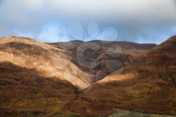 Scottish Highlands near Invergarry lit by sun, Scotland, UK