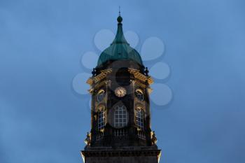Dublin, Ireland - 10 November 2019: Dublin castle clock tower at dusk