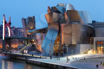 Guggenheim Museum of contemporary art in Bilbao at dusk