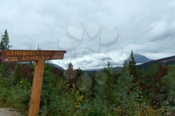 Sign indicating to Athabasca Pass, Alberta, Canada