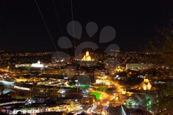 Tbilisi, Georgia - 23 March 2016: panoramic view of the georgian capital at night