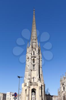 Bordeaux, France: 22 February 2020: Bell Tower of Saint Michael Basilica of Bordeaux