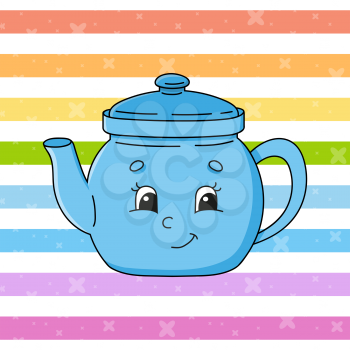 Ceramic kettle. Colorful vector illustration. Cartoon character. Isolated on color background. Design element. Template for your design.