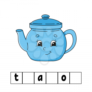 Words puzzle. Teapot. Education developing worksheet. Learning game for kids. Color activity page. Puzzle for children. English for preschool. Vector illustration. Cartoon style.
