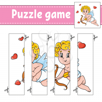 Puzzle game for kids. Cutting practice. Education developing worksheet. Activity page.Cartoon character.