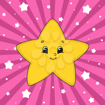 Yellow star. Cute character. Colorful vector illustration. Cartoon style. Isolated on white background. Design element. Template for your design, books, stickers, cards, posters, clothes.