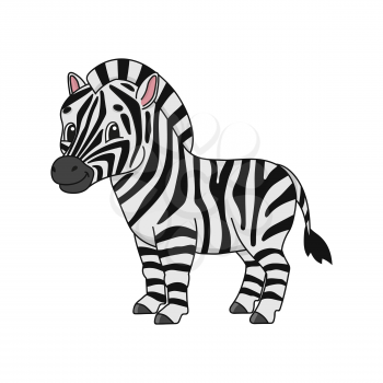 Zebra. Cute flat vector illustration in childish cartoon style. Funny character. Isolated on white background.
