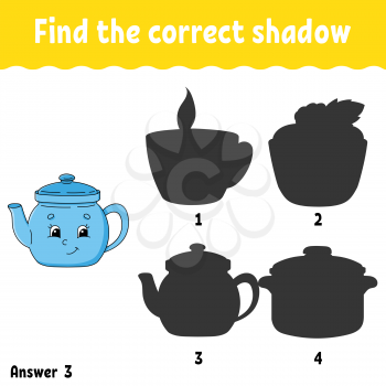 Find the correct shadow. Education developing worksheet. Matching game for kids. Activity page. Puzzle for children. Cartoon character. Isolated vector illustration.