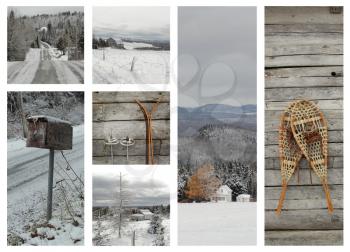 Collage showing winter by landscape, sports and scenic view