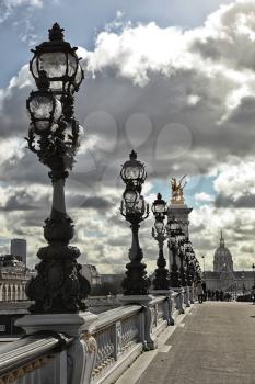 Row of street lamp with the institute of France in background