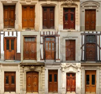 Collage of old wooden doors from Europe
