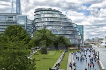 LONDON, UK - JUNE 7 , 2017: City Hall is the headquarters of the Greater London Authority, it is located in Southwark, on the south bank of the River Thames near Tower Bridge