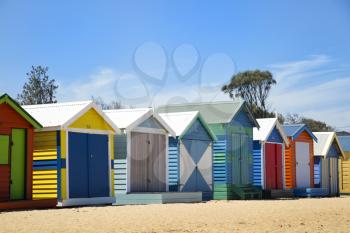 BRIGHTON-AUSTRALIA October 28, 2016: Colourful boxes in a row at Brighton beach in Victoria, Australia
